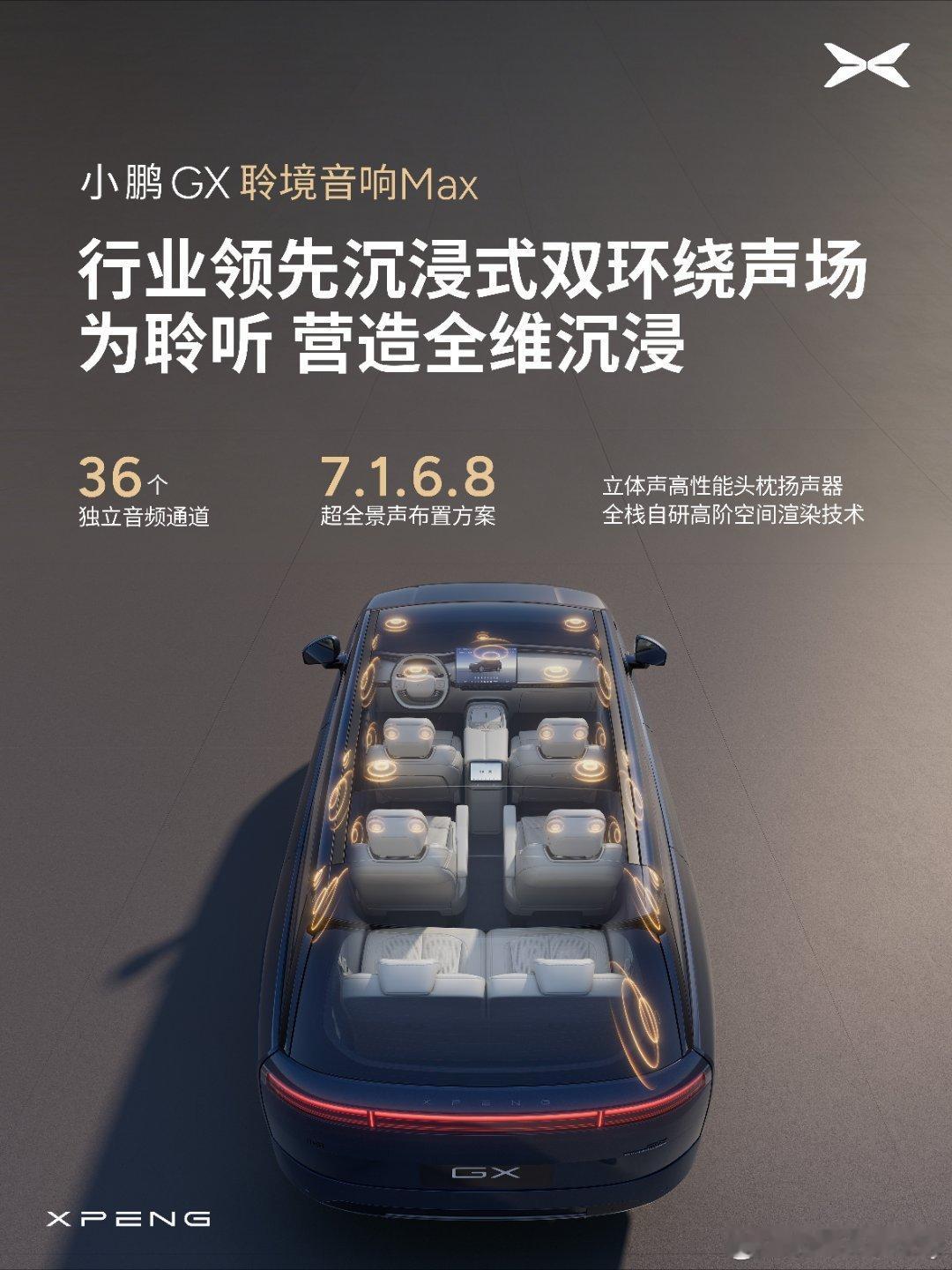 小鹏GX全车33个扬声器小鹏GX后排看片前排也能听歌2022款g9的丹拿音响，可