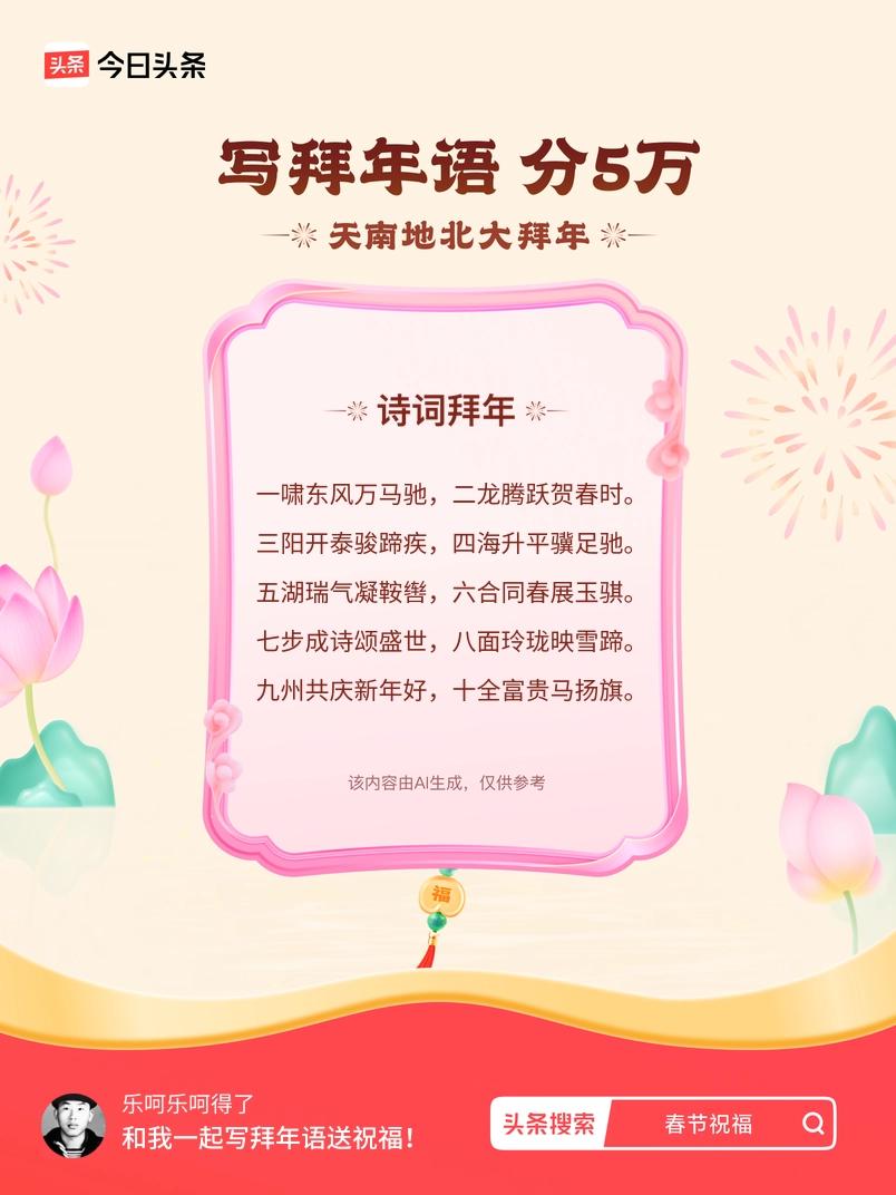 写拜年语送祝福新春拜年送祝福！我的祝福是：“一啸东风万马驰，二龙腾跃贺春时。三阳