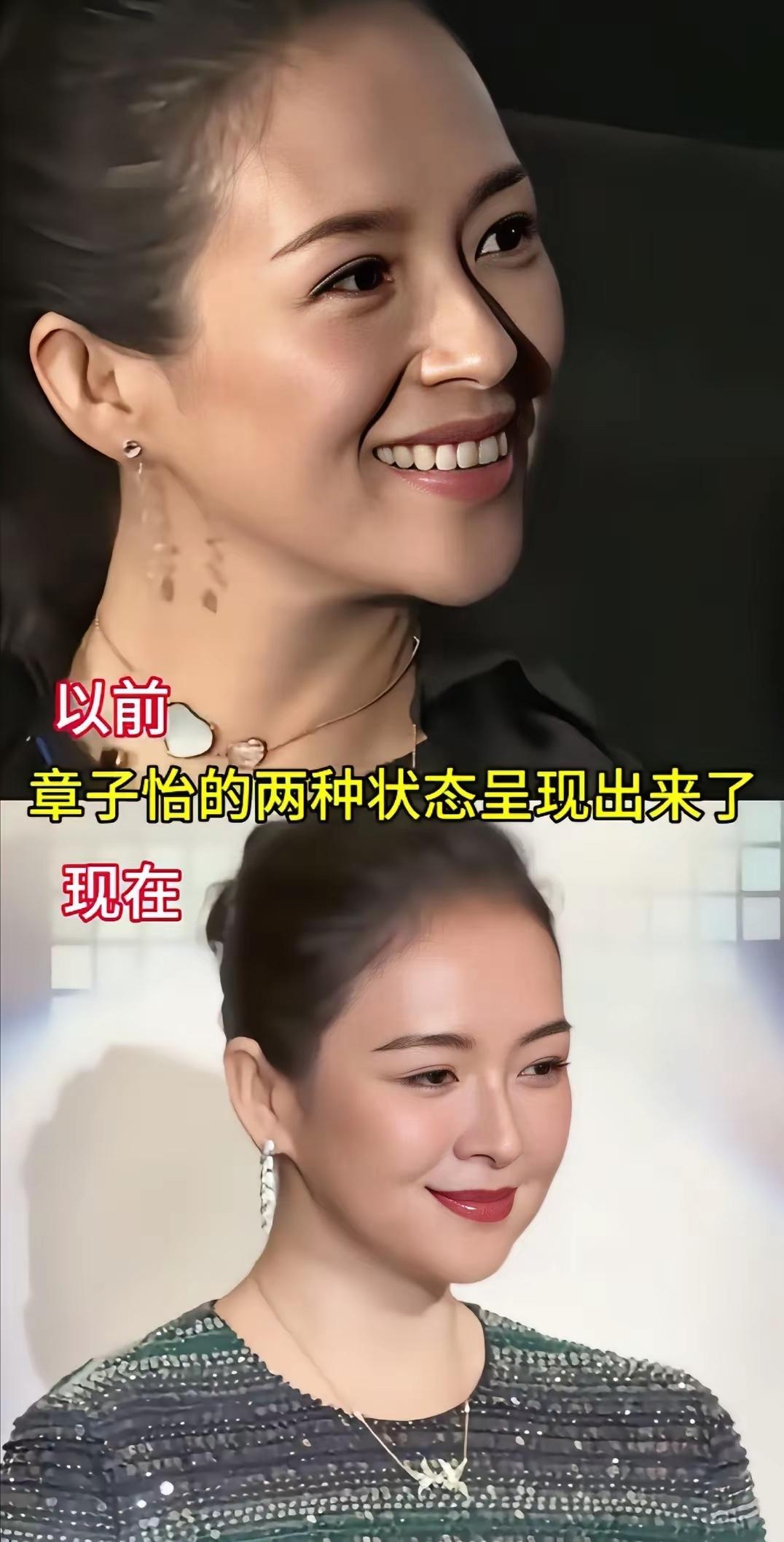章子怡变化确实大得惊人！以前她颧骨高，面部线条凌厉，整个人气场强大，透着股“狠劲