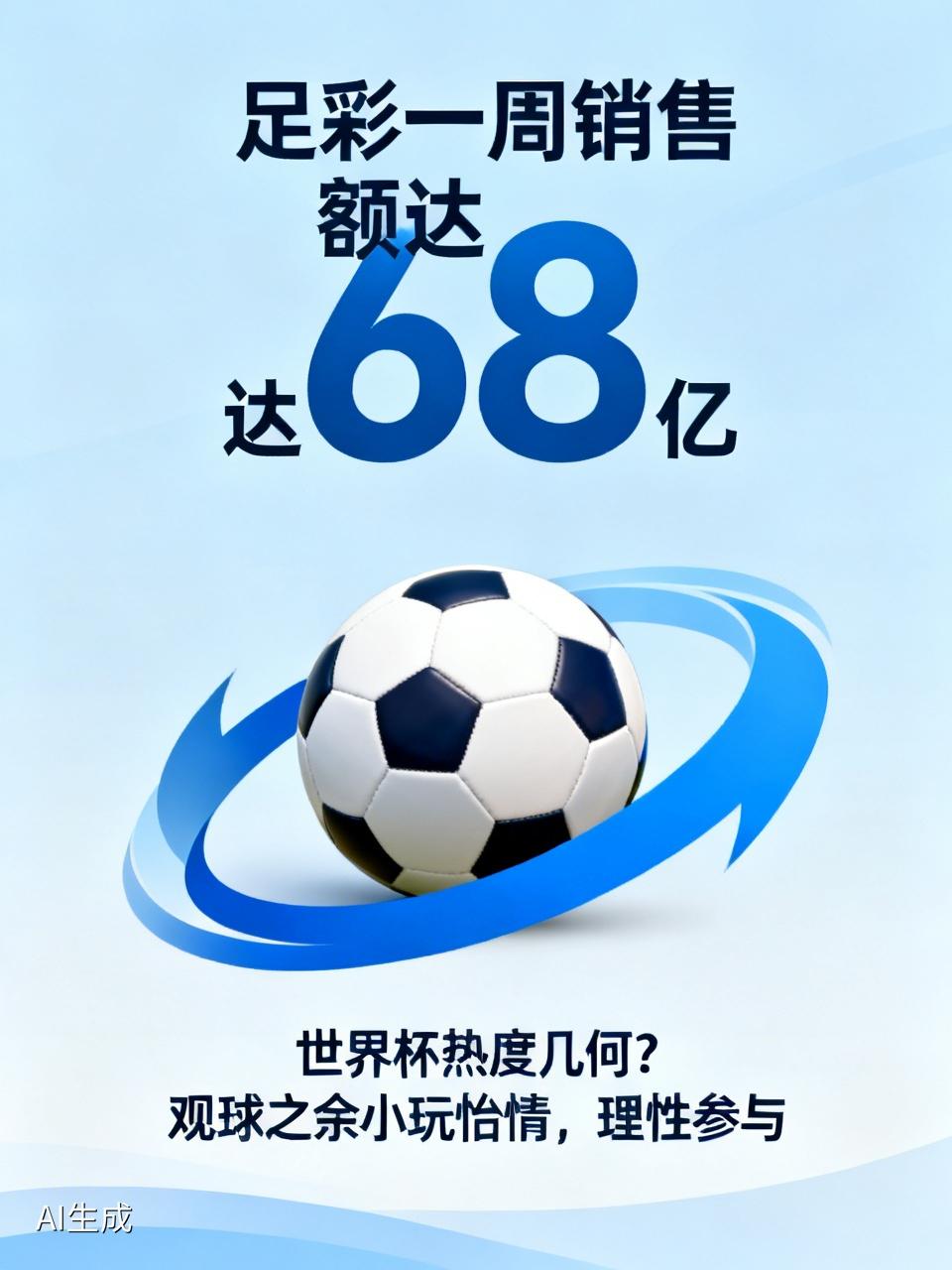 足彩一周销售额达68亿，这数据着实惊人。

世界杯热度究竟几何？瞧瞧足彩销量便知