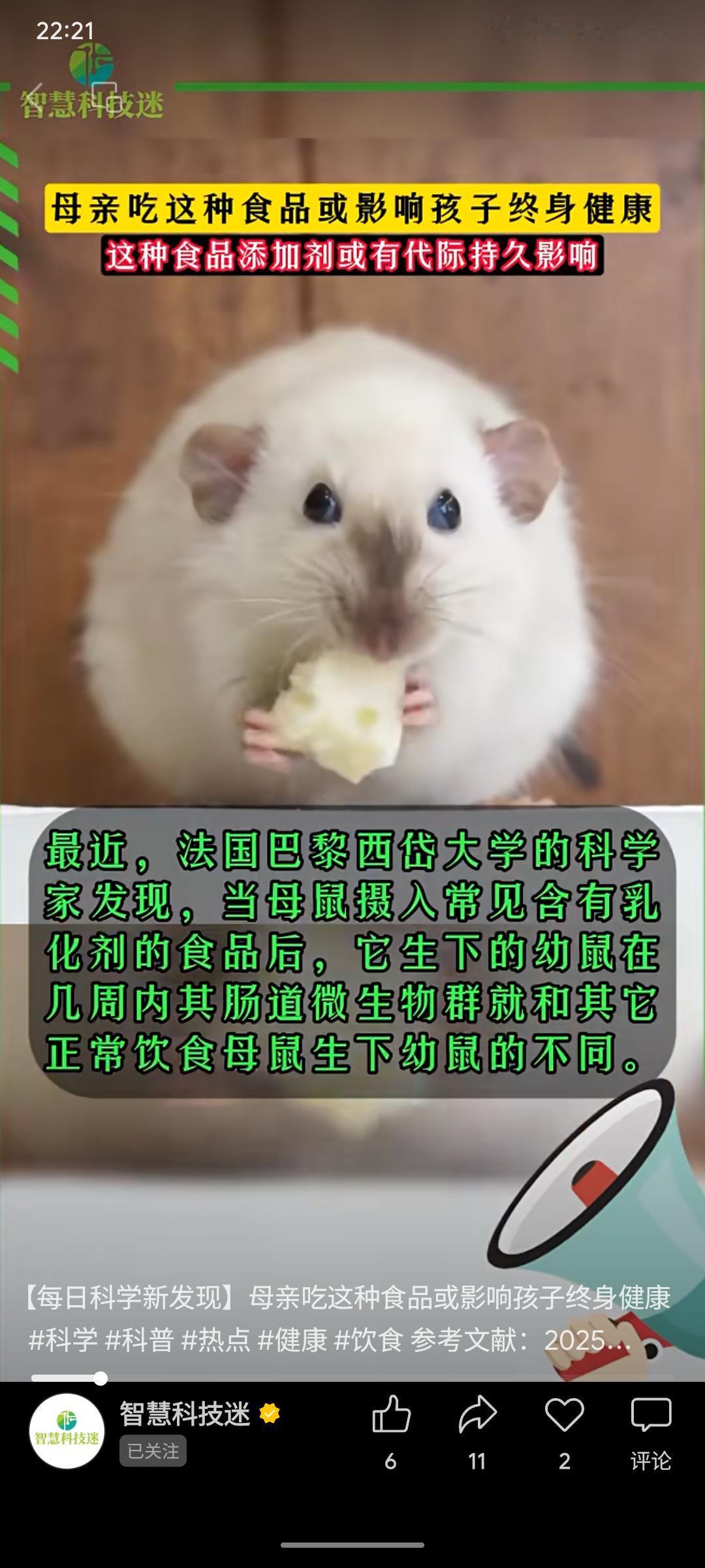 法国巴黎西岱大学研究发现，母鼠摄入含乳化剂的食品（如蛋糕、冰淇淋、奶茶等常见加工