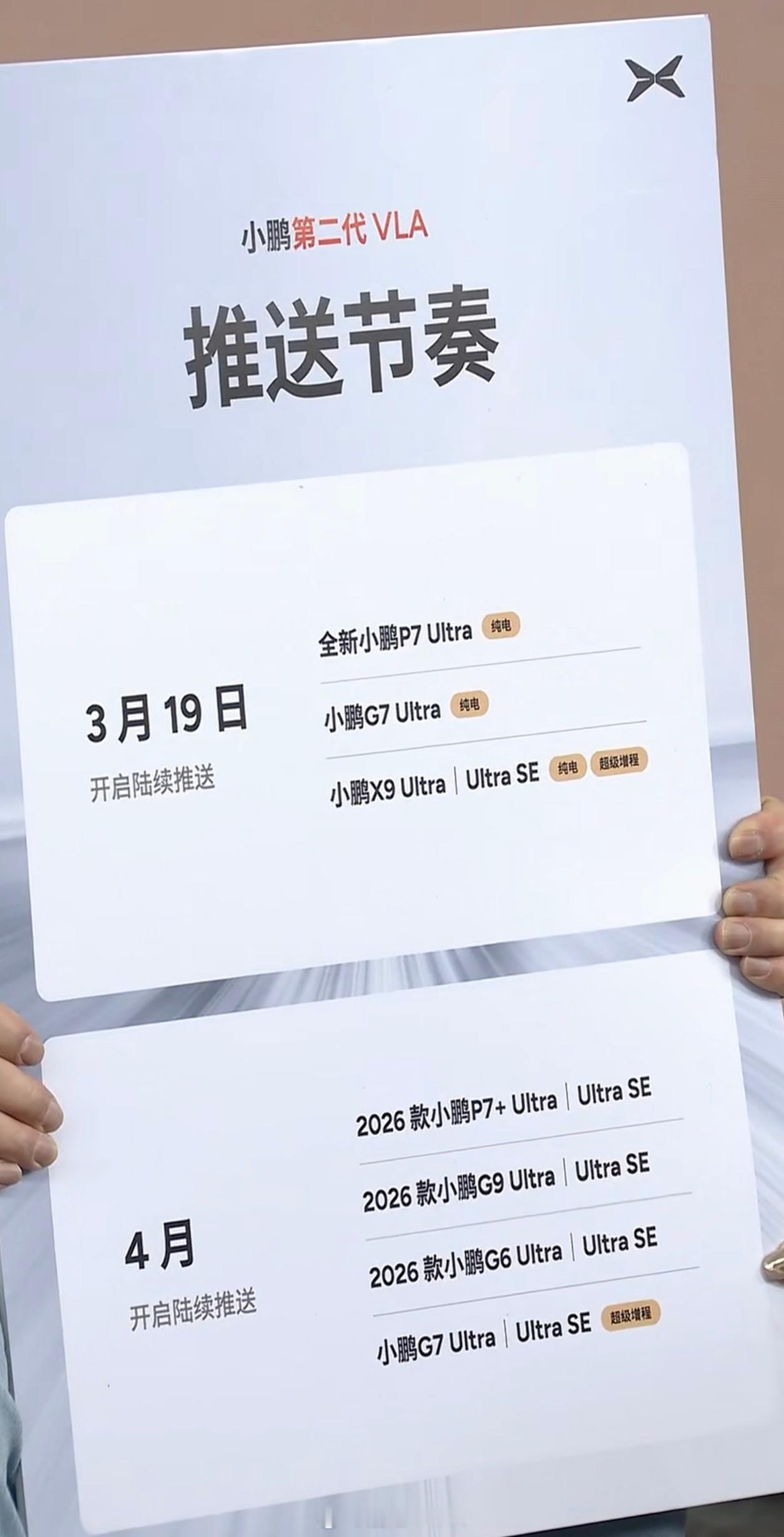 何小鹏直播第二代VLA推送小鹏汽车第二代VLA从3月19日开始推送，快来看看你的