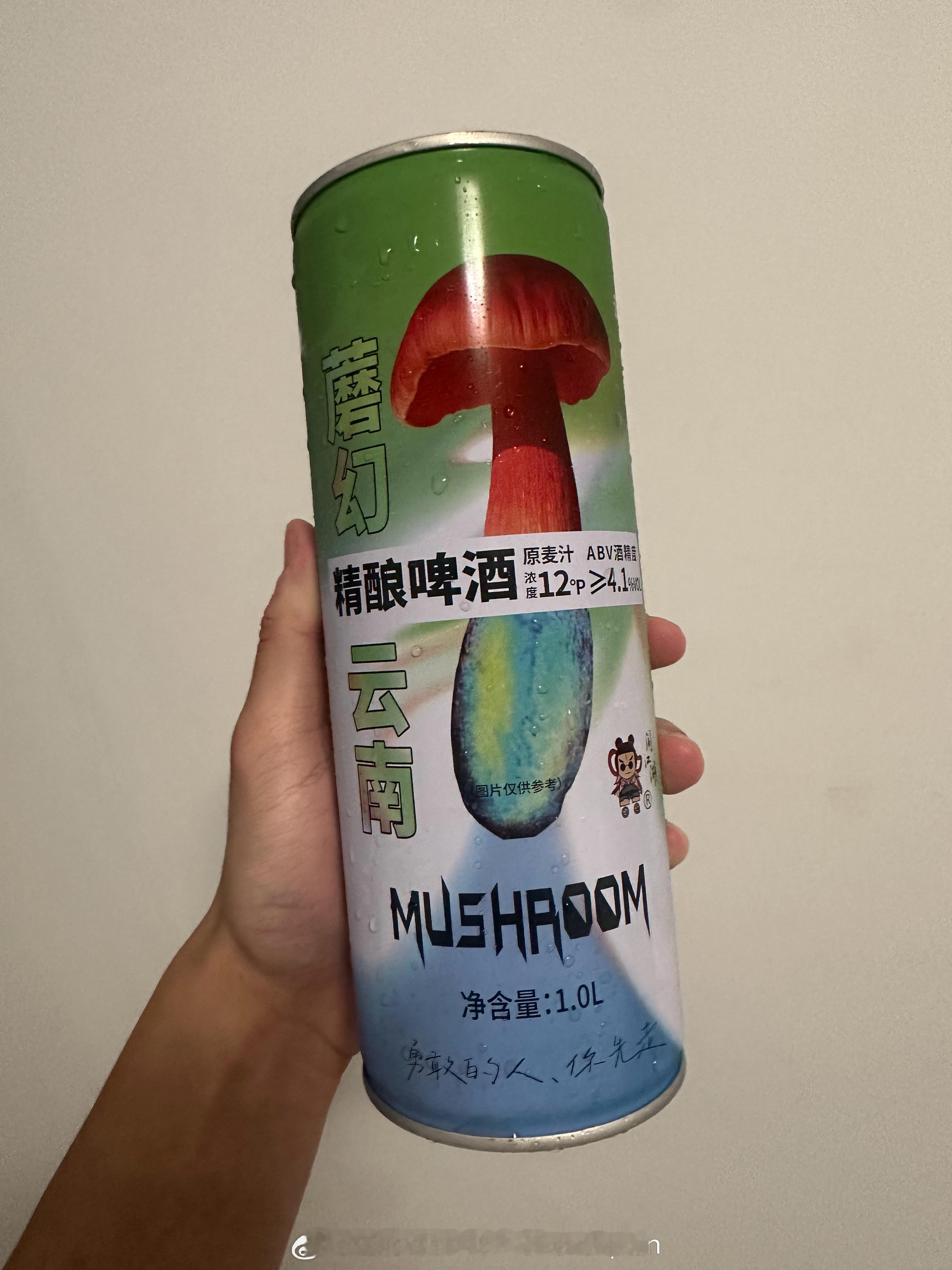 昨晚挑战两种云南蘑菇味精酿啤酒，结论：图1、2这瓶1L装的其实味道比较淡，劲儿小