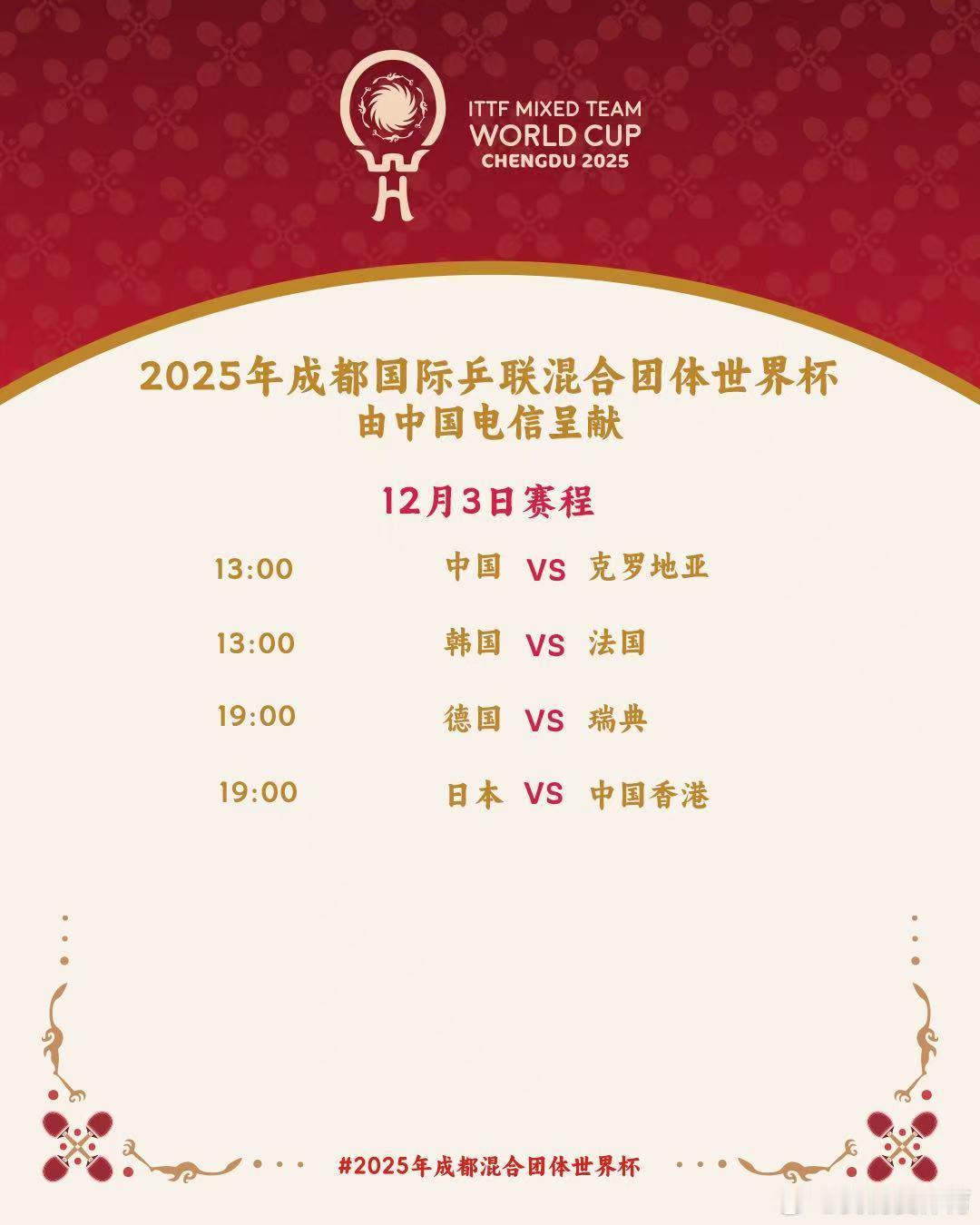 那2025成都混团世界杯 12月3日、4日赛程。 