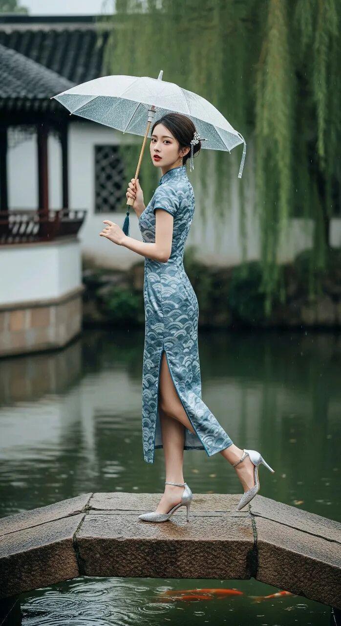 女生的大长腿究竟是优势还是劣势?石桥上走过，不为遇见谁，只为这烟雨中的一次回眸，