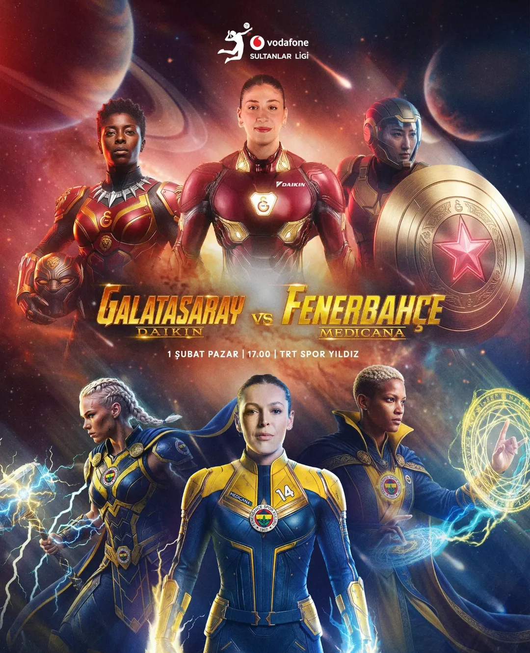 土超官方发布的海报有点魔幻！加拉塔萨雷VS费内巴切！两个俱乐部都有足球队，在土耳