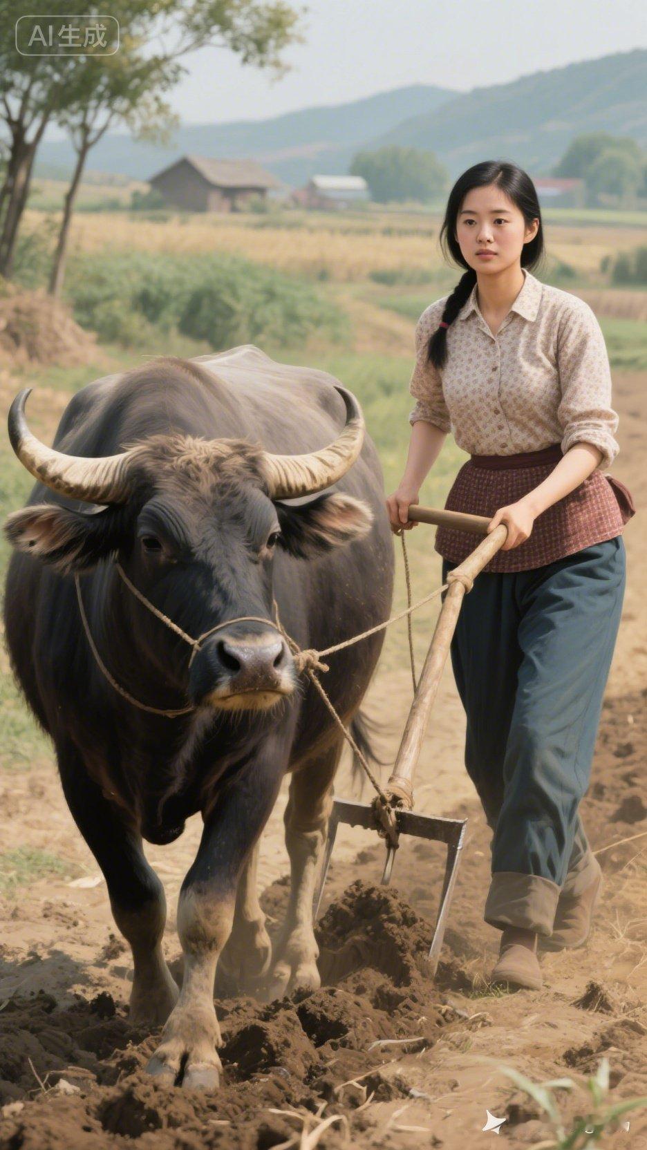 “田园生活，牛耕田间，岁月静好”🌾🐄🌿