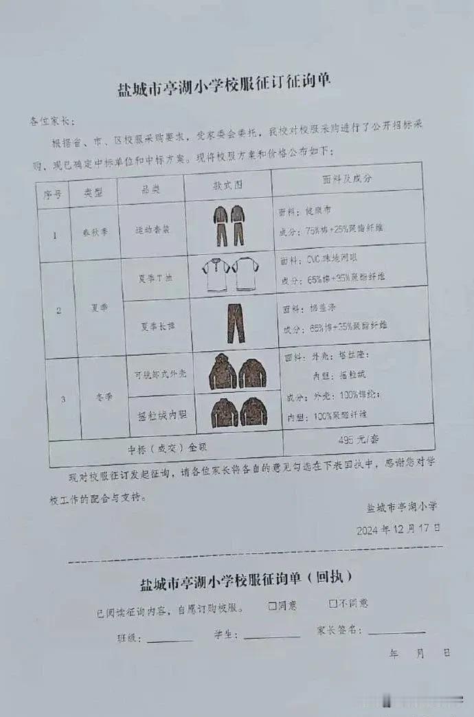 市民反映：亭湖小学生五年级秋学期快结束定校服，还有一年都毕业了，定了穿的次数屈指