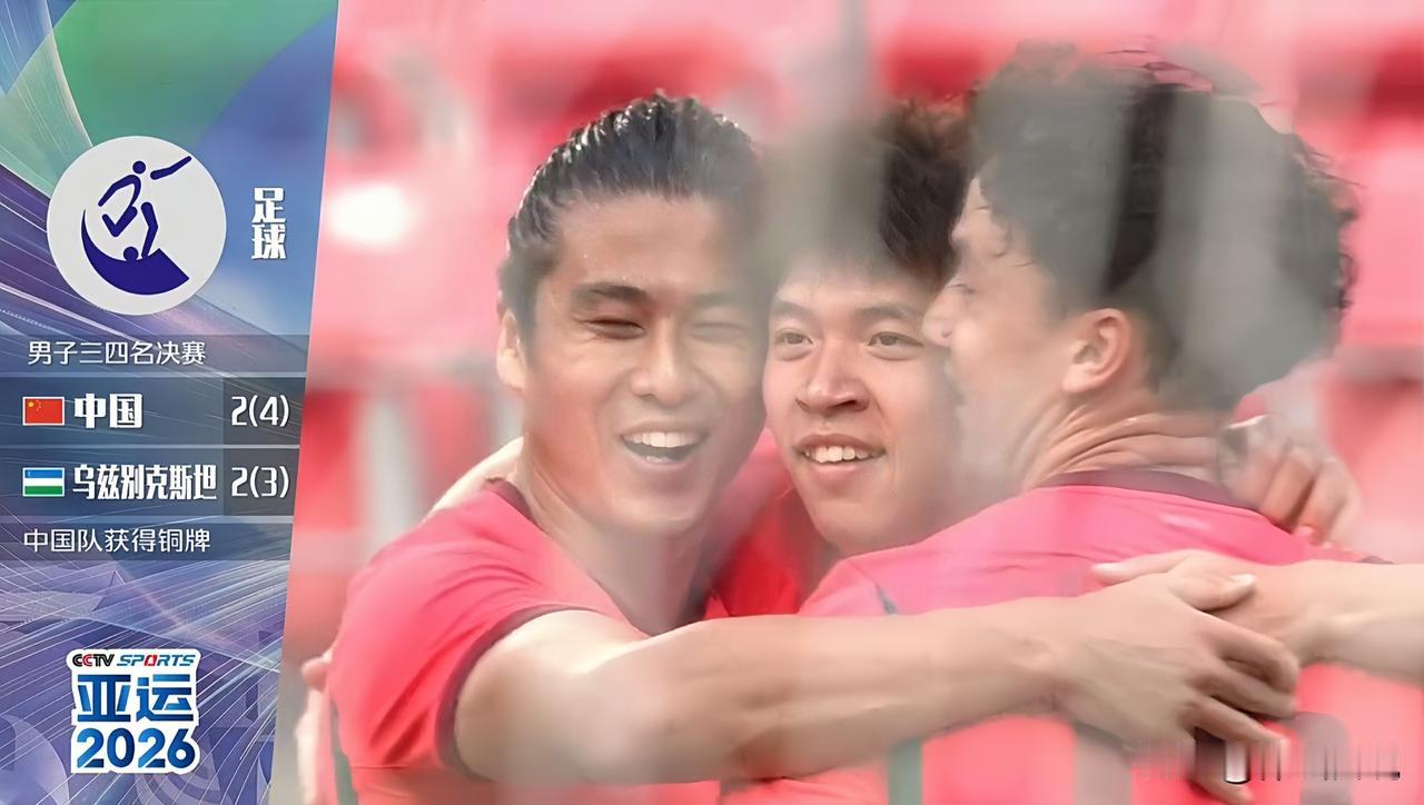 中国U23国足点球大战4-3战胜乌兹别克斯坦获得亚运会铜牌。
比赛非常精彩，双方