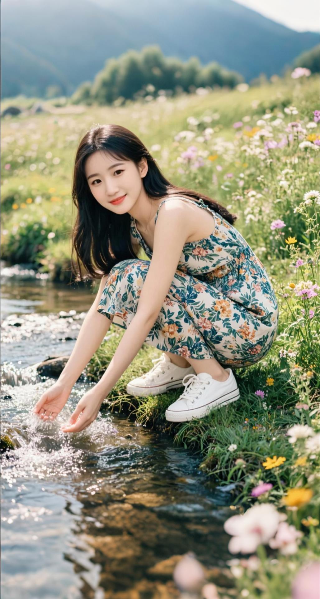 AI扩图 AI藏蓝溪边大片