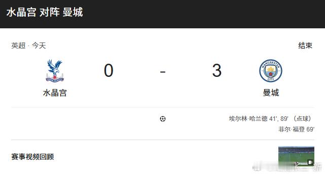 距榜首2分！曼城3-0水晶宫各项赛事五连胜 哈兰德双响福登建功12月14日22: