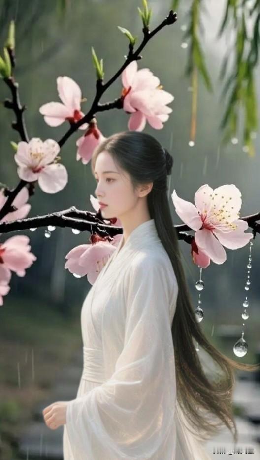 柳黛初开，敛尽江南烟雨秀；
桃红浅露，妆成岭北水云图
绿水泛波春正浓 绿柳花浓 