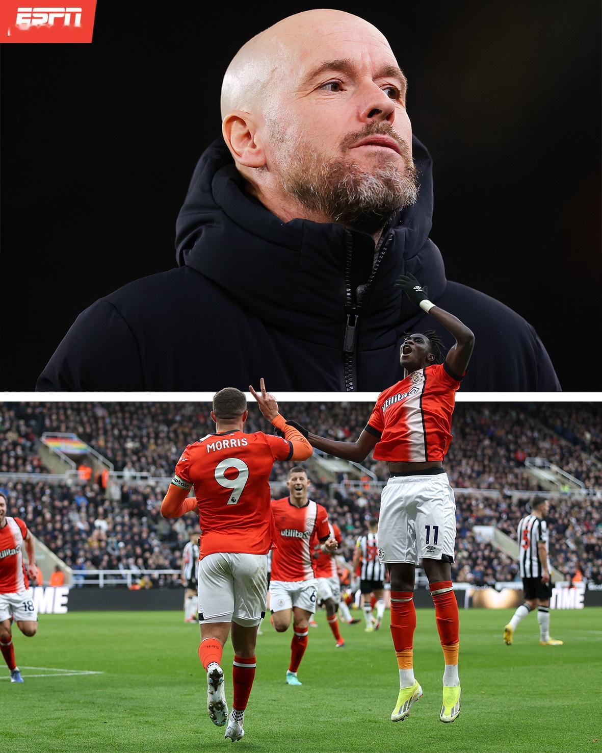 连续两场打进4球的卢顿，联赛进球数来到32个，同是22场比曼联还多4个。 ​​​