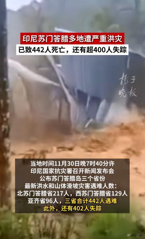 印尼苏门答腊岛灾情：442人遇难背后的希望微光💔
“妈妈，我怕黑”——废墟下传