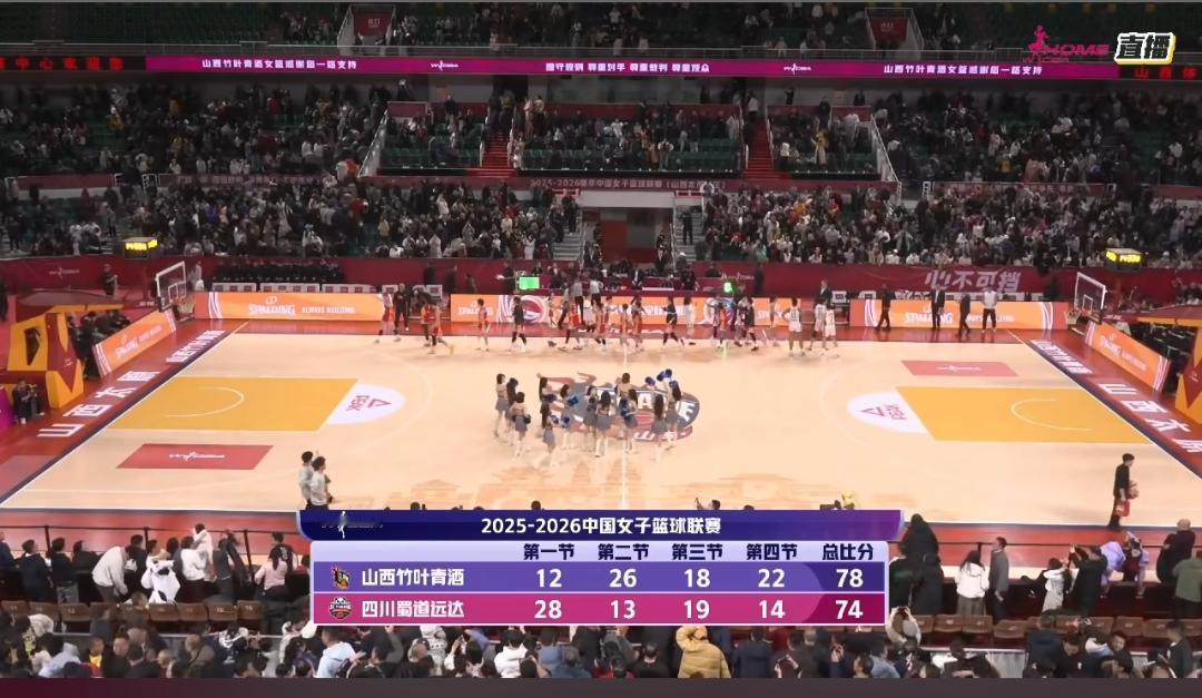 WCBA的一场比赛，
四川女篮客战山西女篮，又一负，
两队都在都在挤肌肉，
陈玉