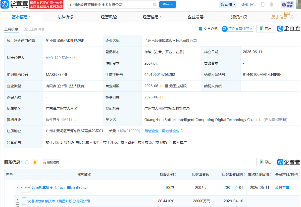 软通动力在广州成立智算数字技术公司