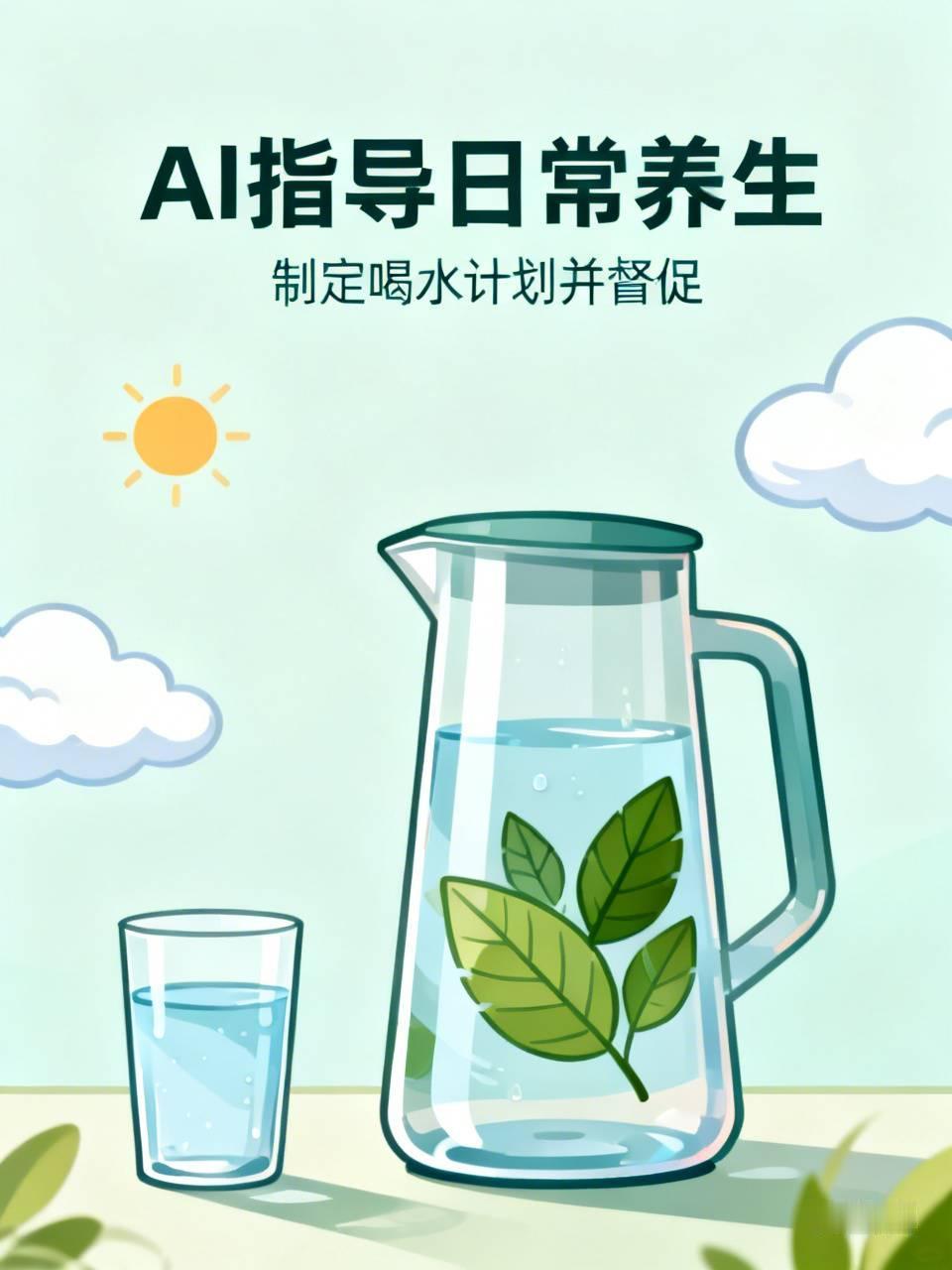 借助AI助力日常养生
——制定并督促喝水计划
AI会依据你的体重和活动量，计算出