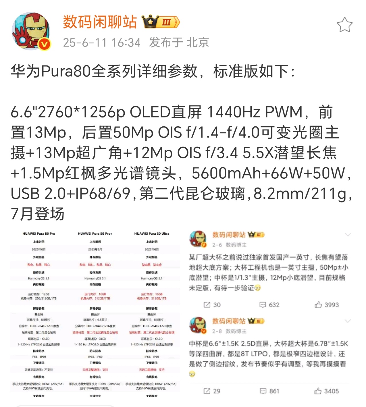 华为Pura80标准版的配置如下：6.6"2760*1256p OLED直屏 1