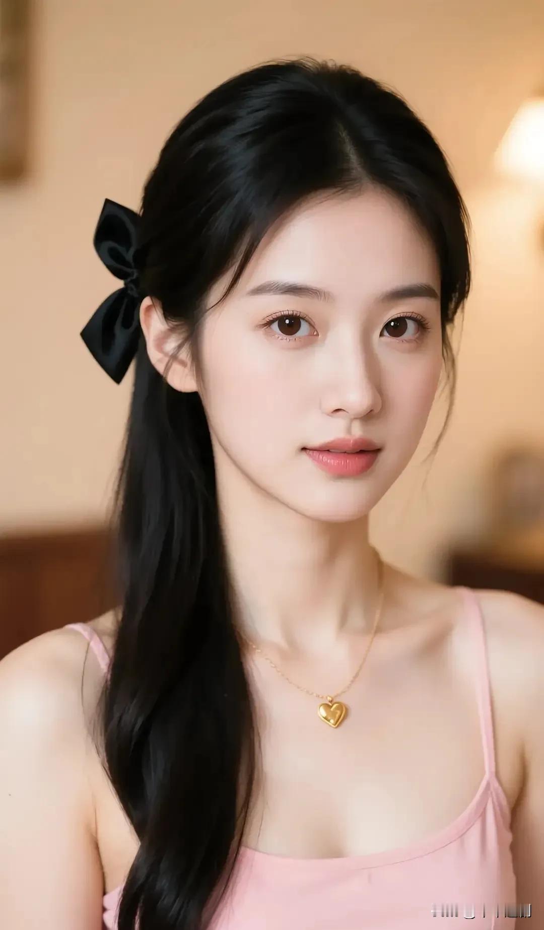 如何成为一个时尚的女孩?
粉吊带衬着黑缎蝴蝶结，金心项链揉出甜软又灵动的少女氛围