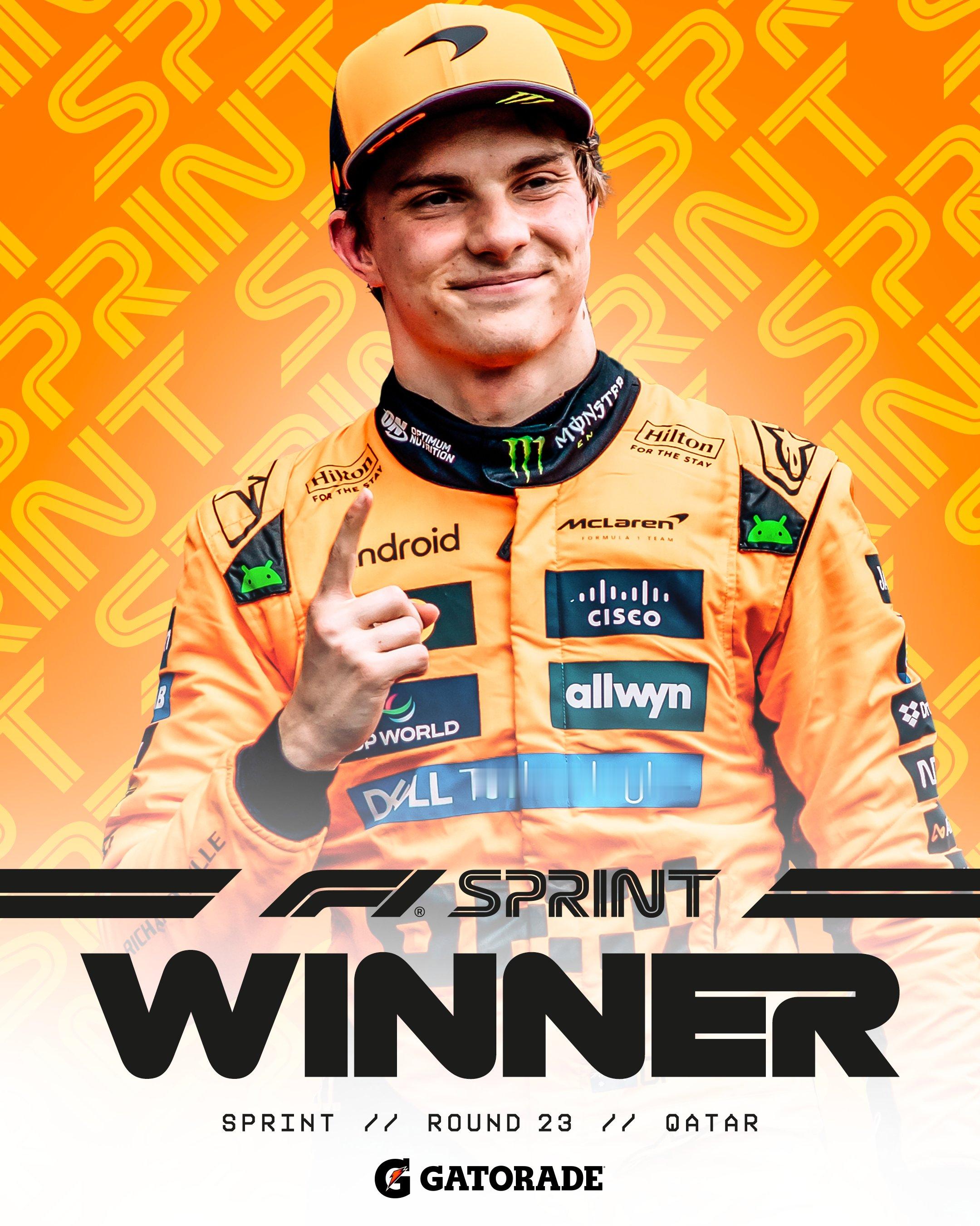 皮亚斯特里取得冲刺赛冠军！拉塞尔P2，诺里斯P3，维斯塔潘P4！F12025F1