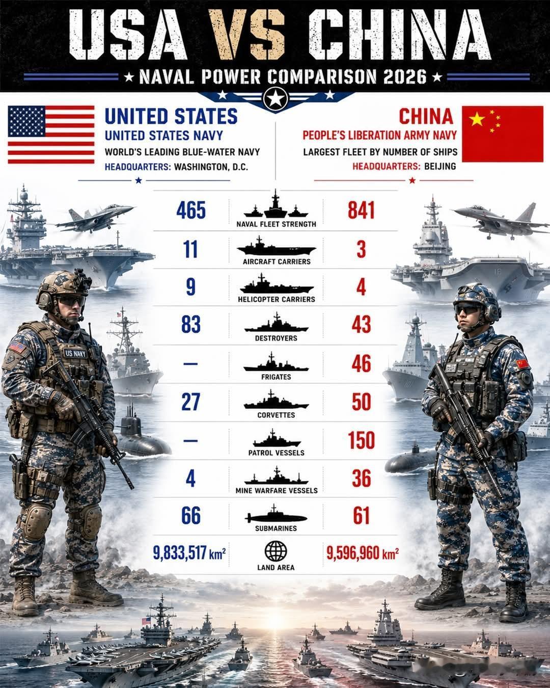 2026年中美海军实力对比：全球两大海上力量深度解析
(数据源自网络，仅供参考)