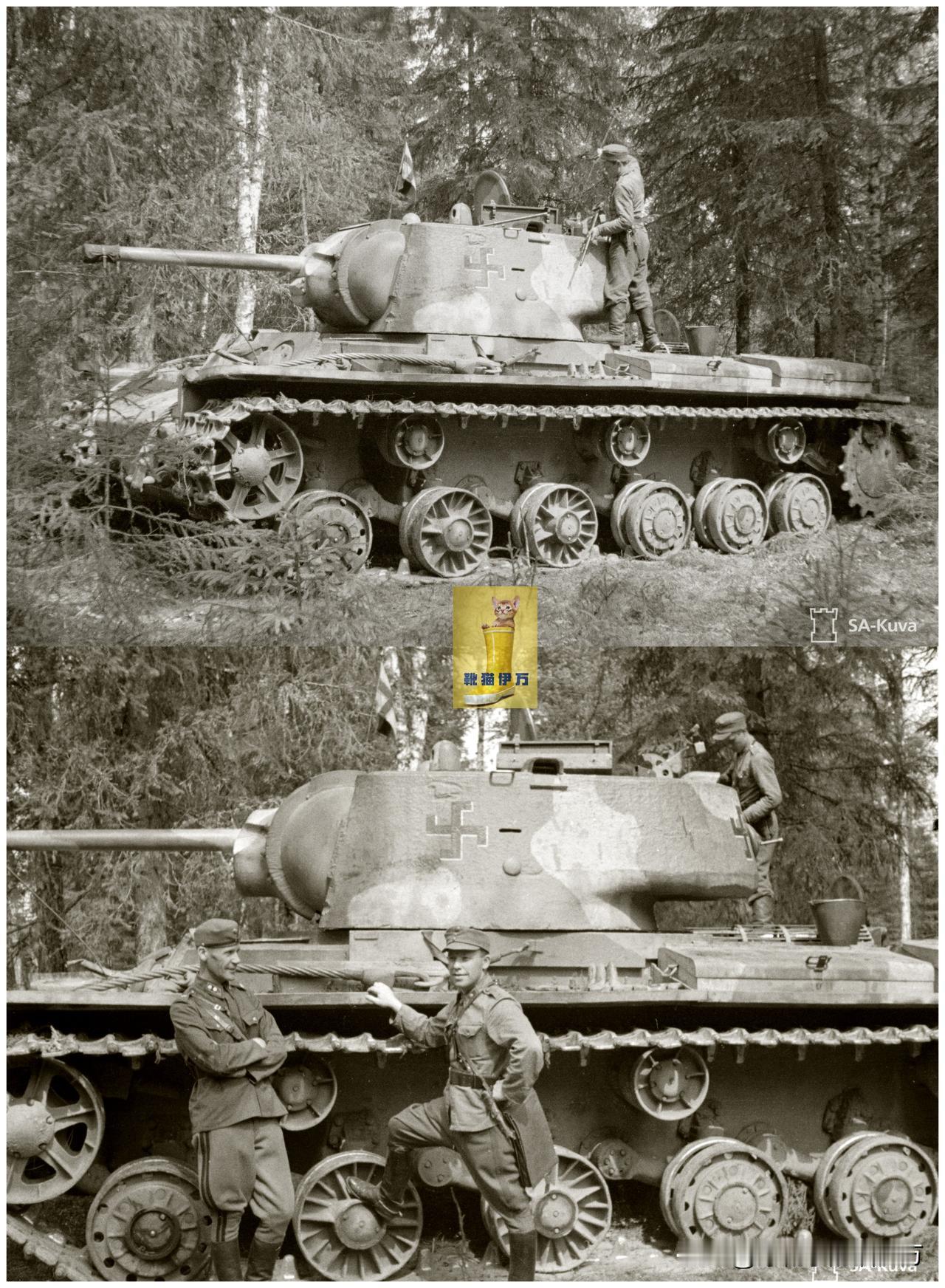 1944年，苏芬战争（“继续战争”）中被芬兰缴获的苏军KV-1坦克。芬兰当时缺乏