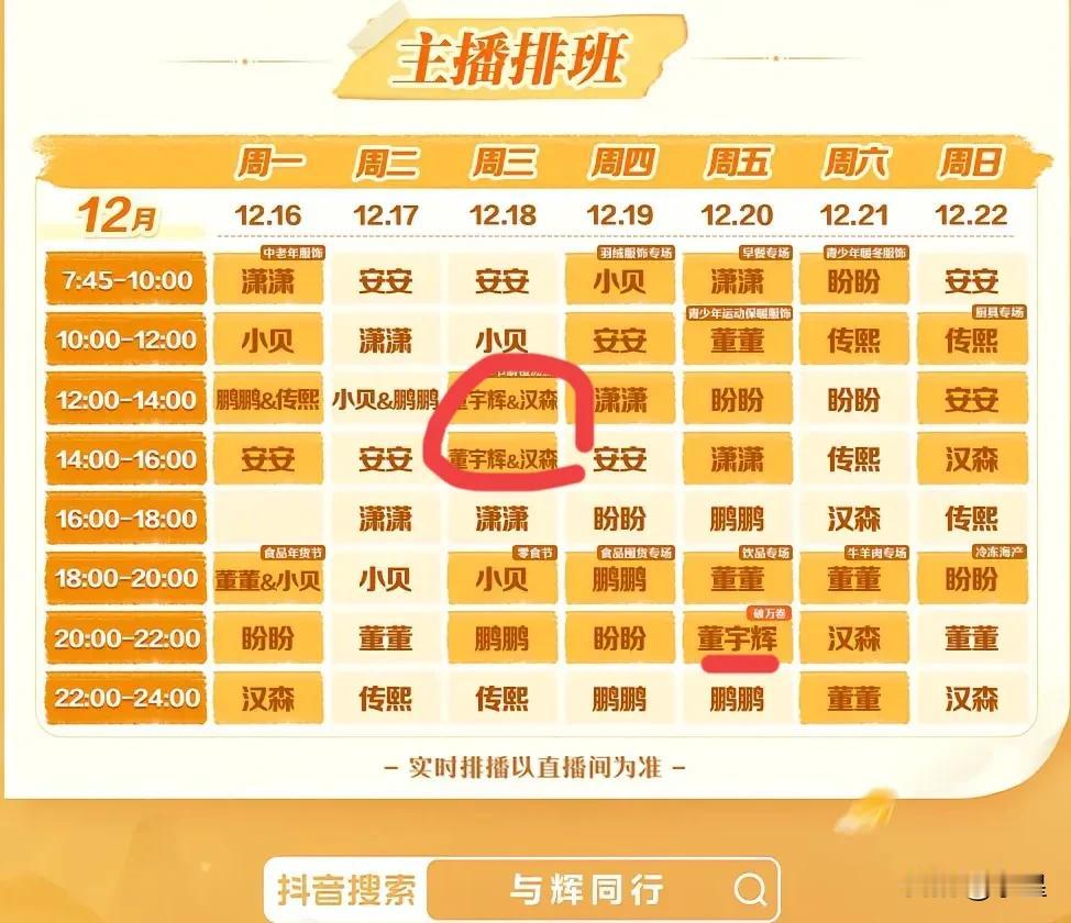 本周的快乐来了
周三重庆奉节，周五嘉宾访谈
董宇辉上播的时间越来越少
珍惜每一场