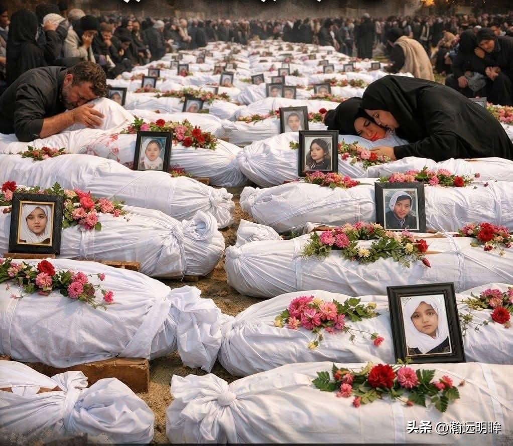 伊朗为在校园袭击事件中遇难的160名无辜儿童举行了葬礼祈祷仪式，现场气氛悲痛。