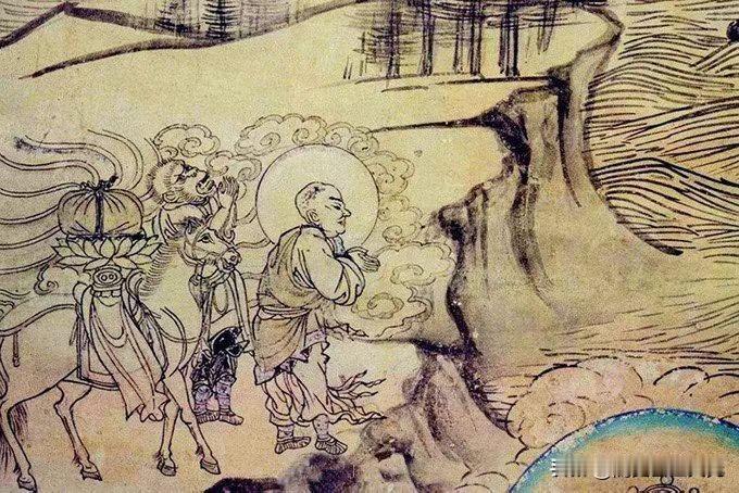 甘肃瓜州西夏时期的壁画《唐僧取经图》！
从这幅壁画上看，当时就已经有猴行者了。唐
