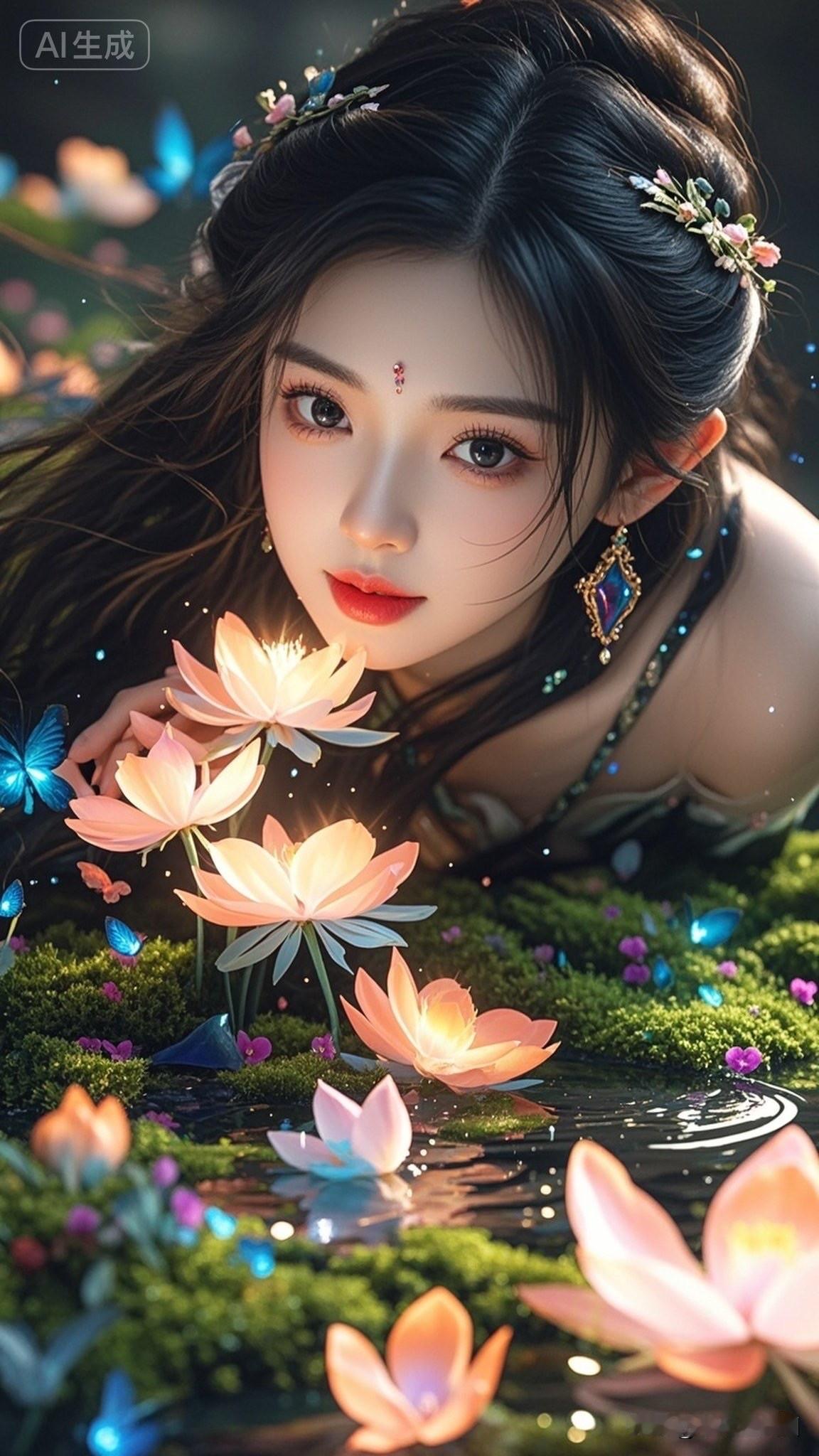 这姑娘在花园里玩蝴蝶呢。
