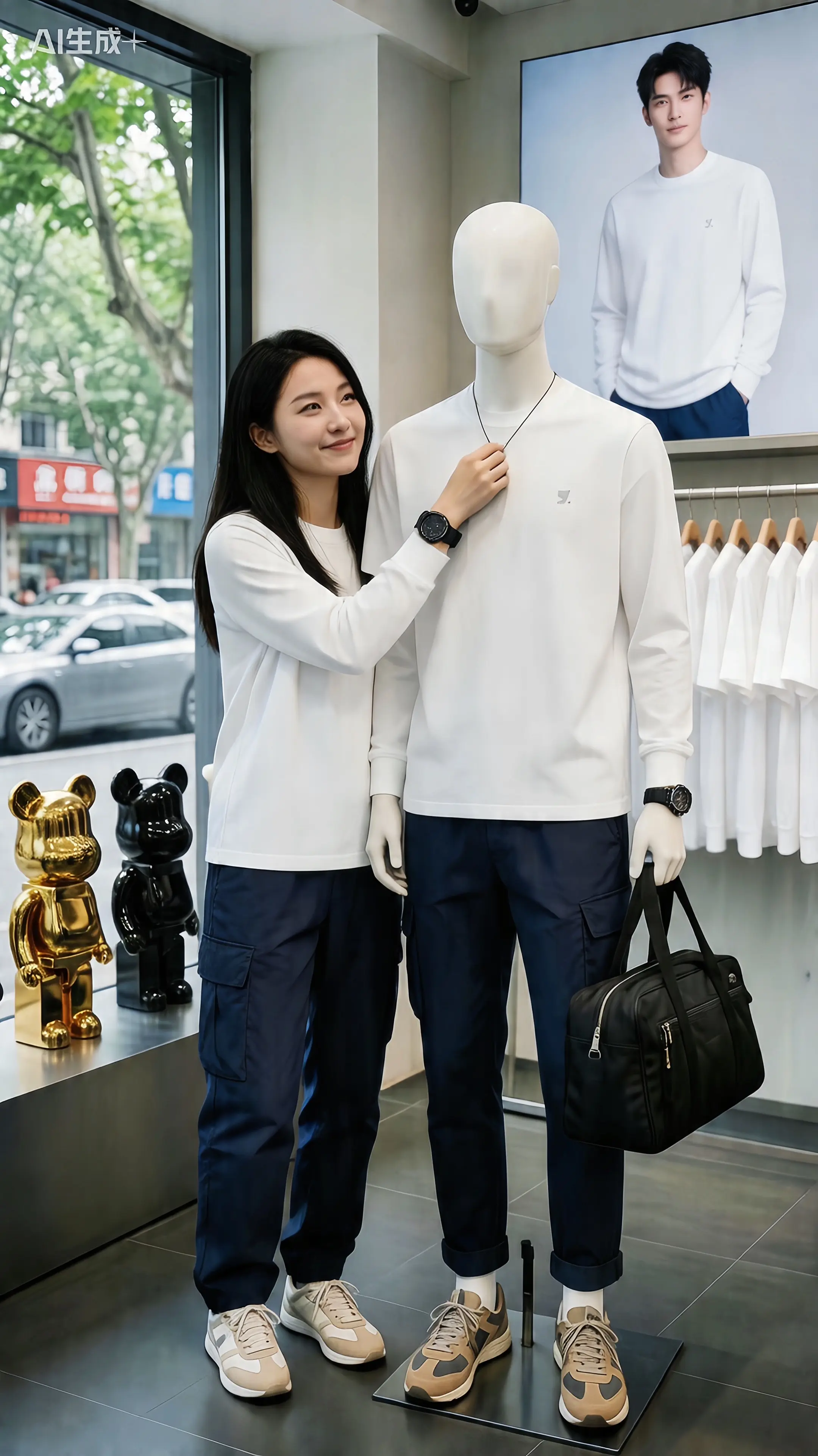 白色纯棉休闲长袖