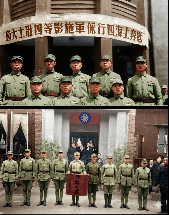1943年4月10日，欢迎四行仓库保卫战脱险九位孤军将士的现场大会。
1937年