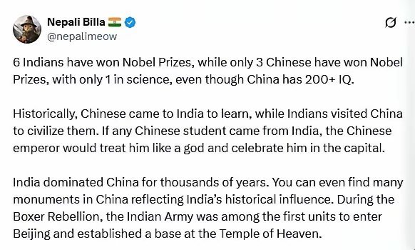 印度人这种迷之自信还真是学不来，啥叫“印度主导中国数千年”？[允悲] ​​​