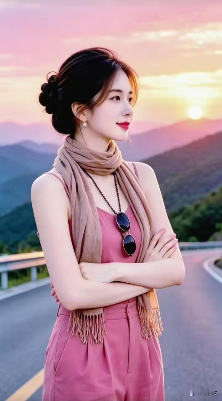 夕阳下的少女，温柔如画，静待归人。