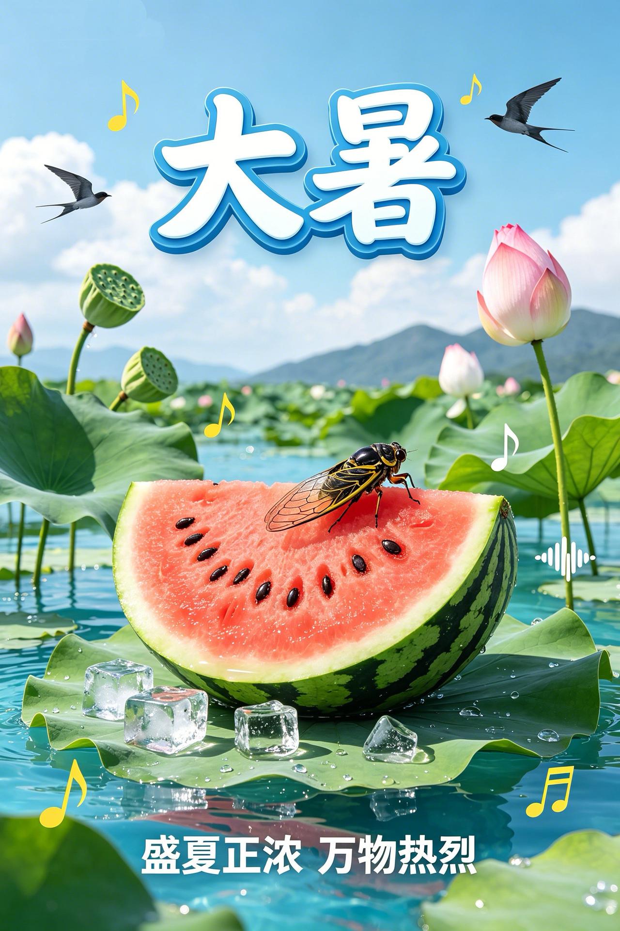 大暑早安，静享夏日清欢🪷。荷塘莲花盛放，蜻蜓点水，满眼绿意抚平盛夏的燥热。生活
