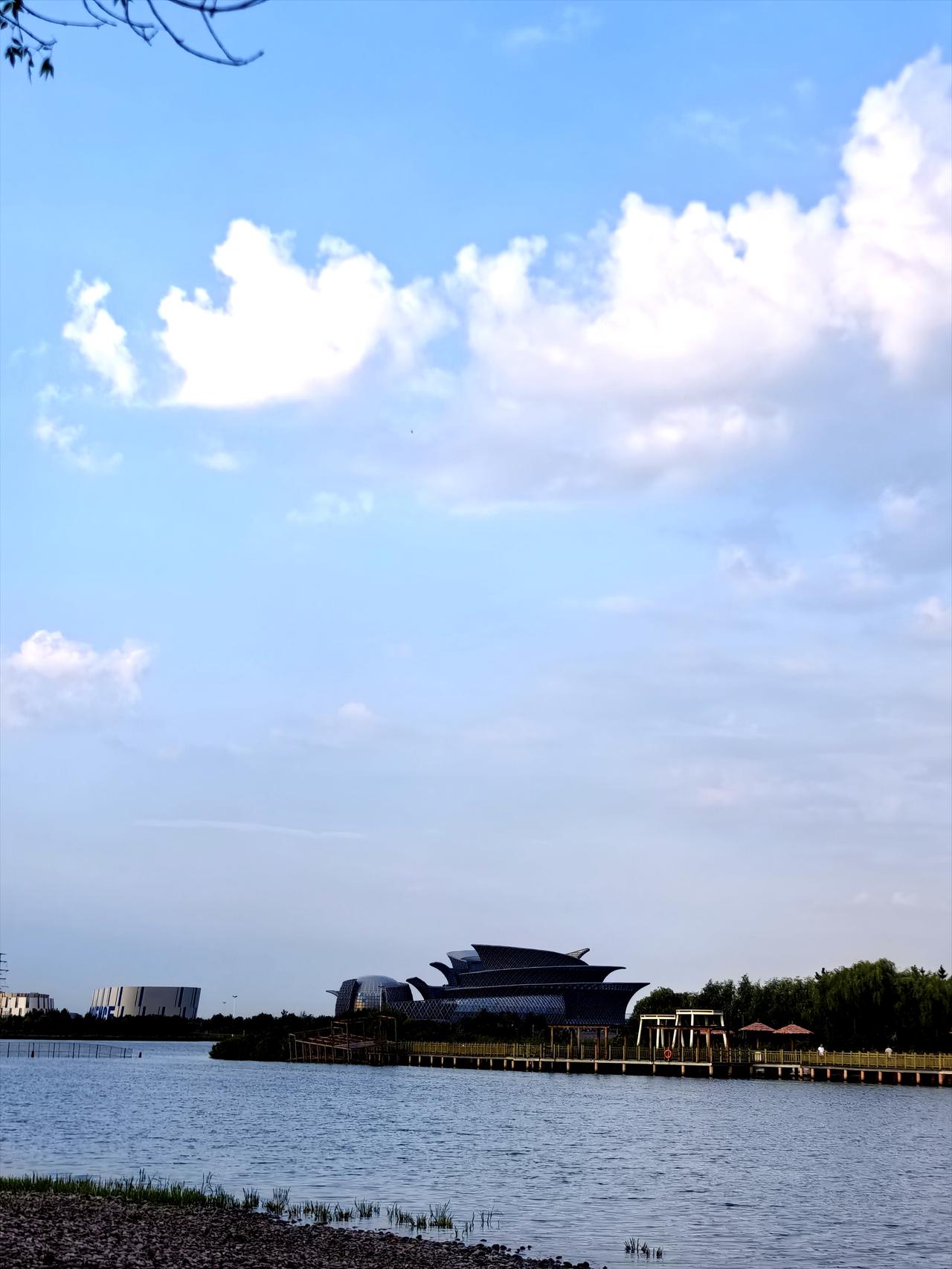 随手拍天空照这是山东东营的地标建筑——雪莲大剧院。蓝天白云下远眺，构成一幅独特的