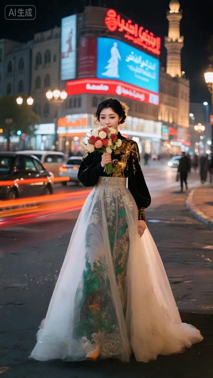 七绝●他乡爱情/古韵  

手捧鲜花等帅哥，
心中喜悦唱情歌。
他乡难得知音遇，