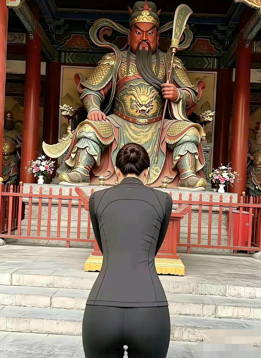 看这身材，看这穿搭，应该也不缺钱呀，还拜关二爷，想求点啥？