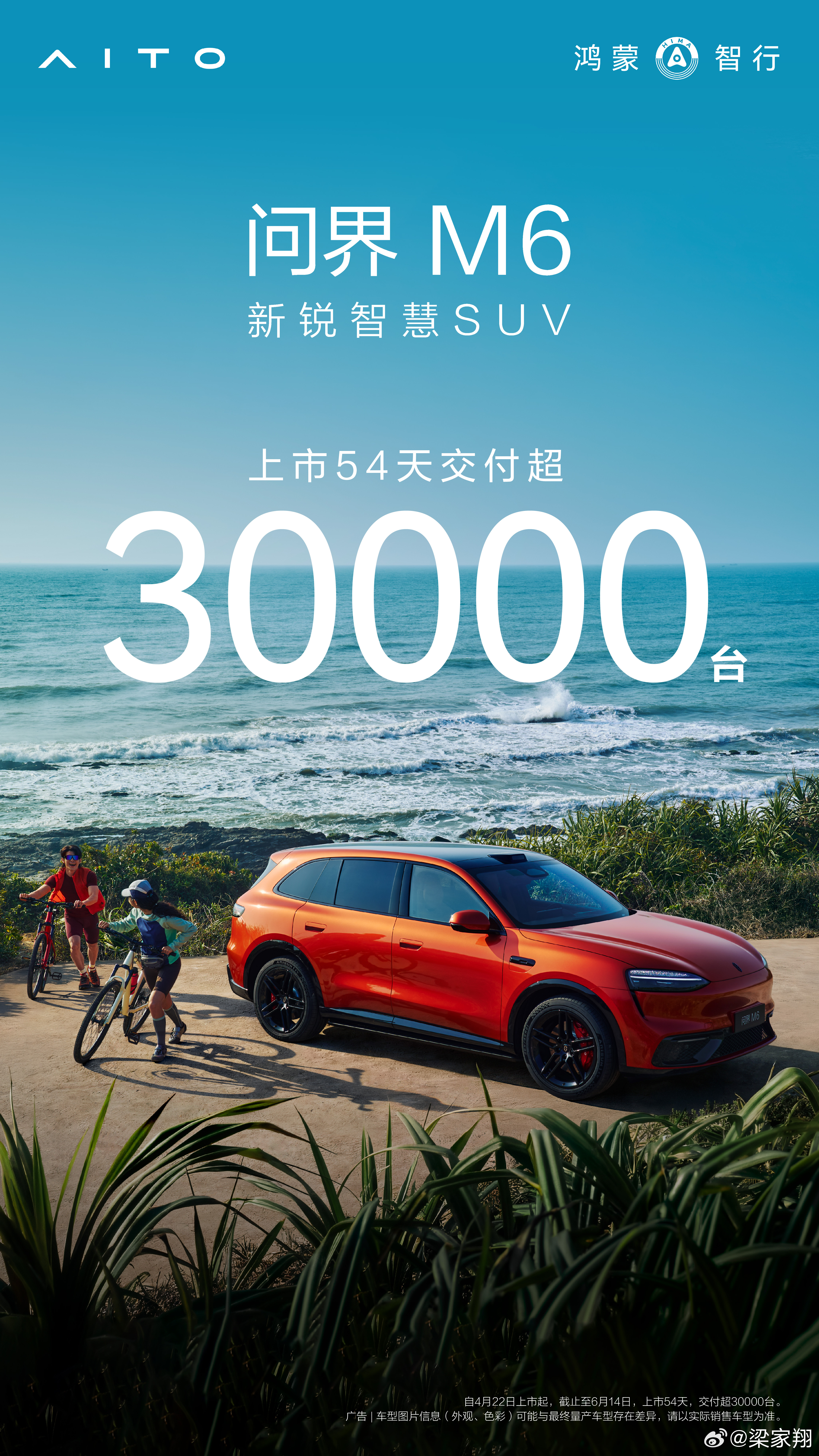 问界M6上市54天交付突破3万台这速度，真的快啊！问界M6上市仅54天累计交付突