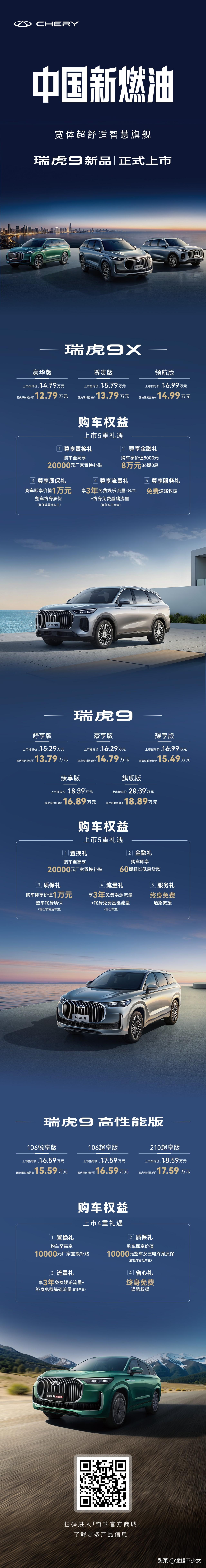 首发车型
瑞虎9新品正式发布奇瑞瑞虎之夜
国庆限时抢鲜价12.79万元起
一起见