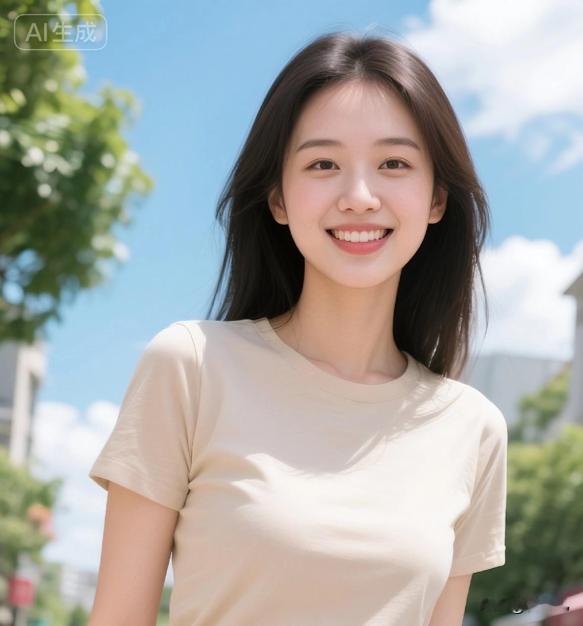 阳光、蓝天、干净的穿搭，还有女生眼里的笑意，完全就是青春里最舒服的样子，谁看了不