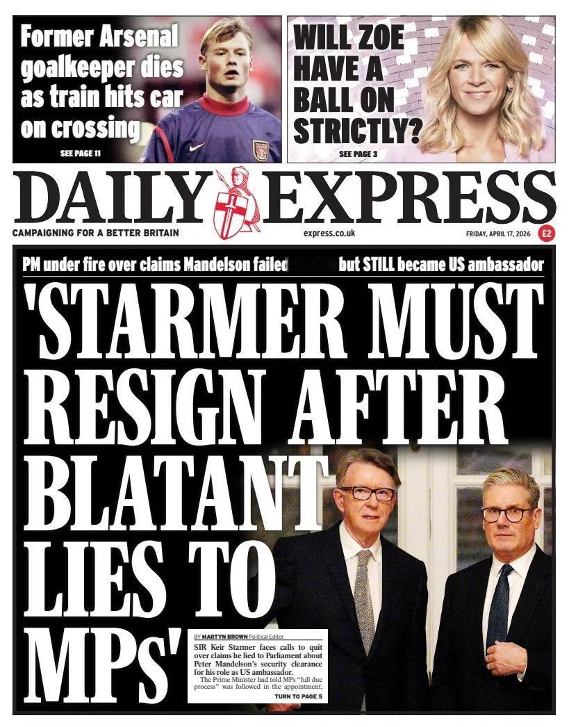 据《每日快报》报道，英国首相斯塔默正面临因政客曼德尔森勋爵未通过安全审查而被要求