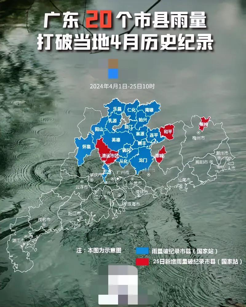 
截止至4月25日10时，广东累计雨量打破当地4月历史纪录市县达20个！

这2