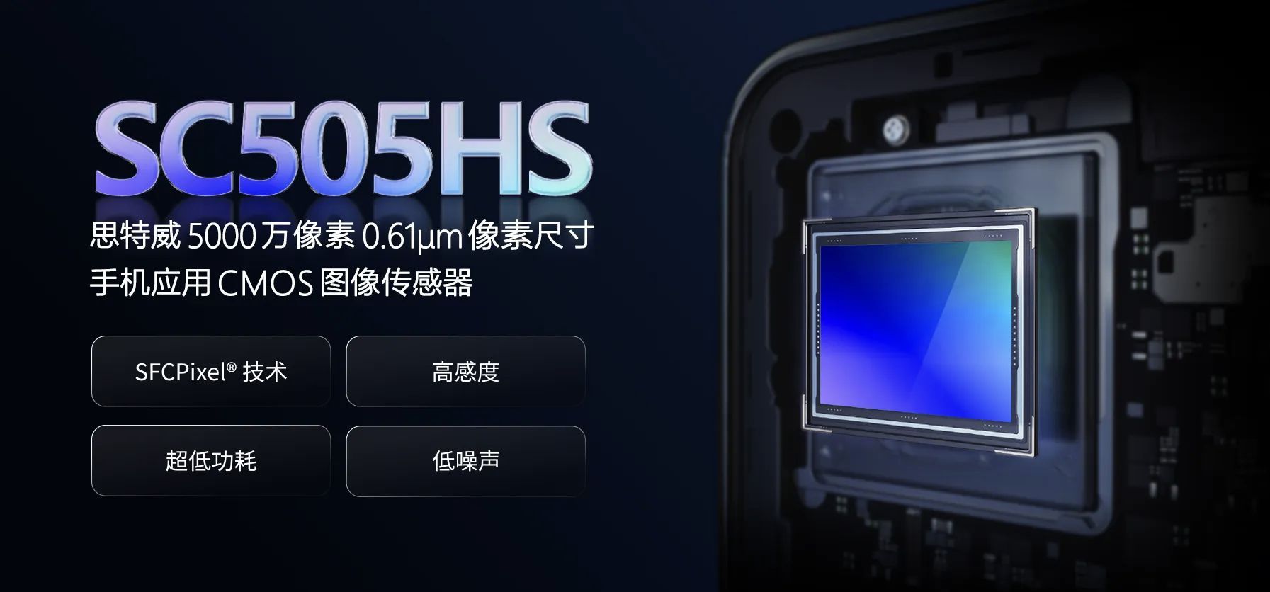 思特威 SC505HS50MP，1/2.88，0.61μm支持超低功耗模式，高感