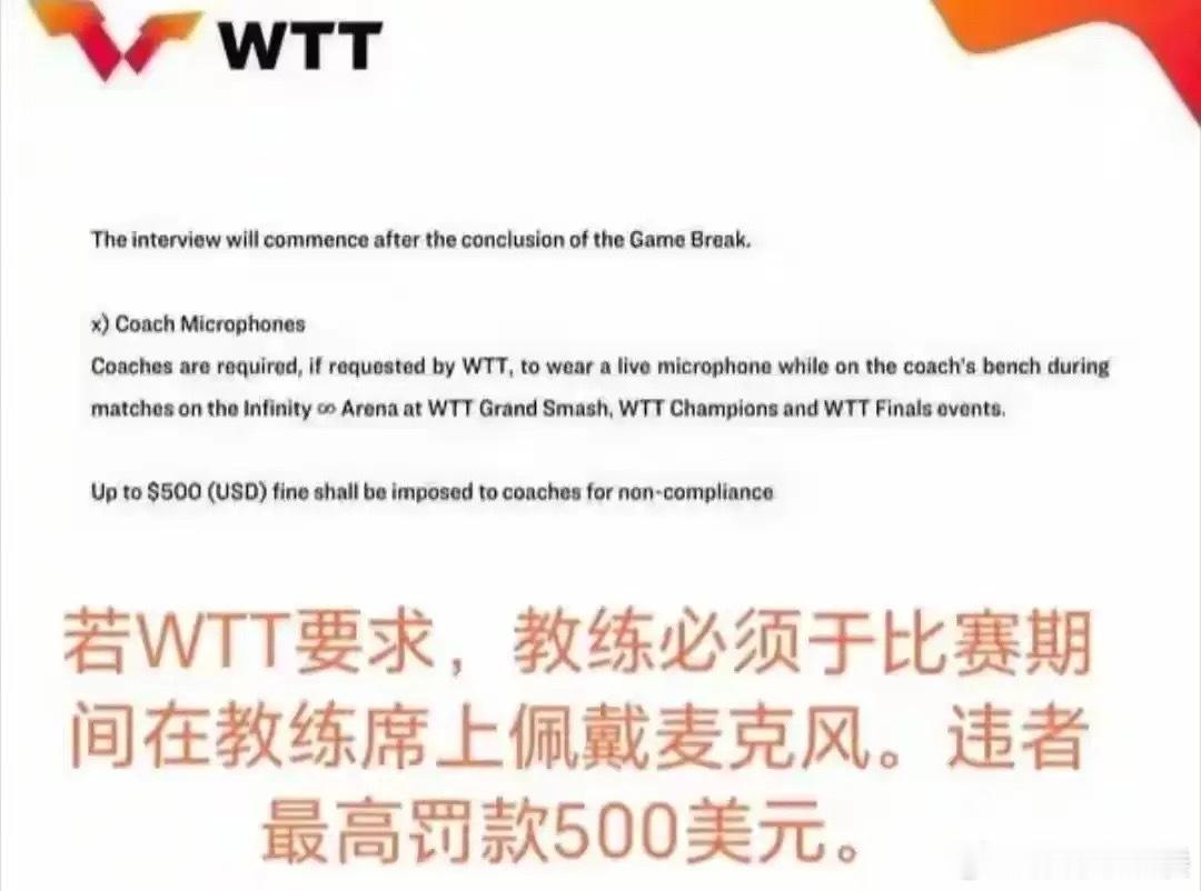 WTT再出奇葩新规！教练佩戴麦克风，黄牌罚款，国乒又一位受害者 新加坡大满贯结束