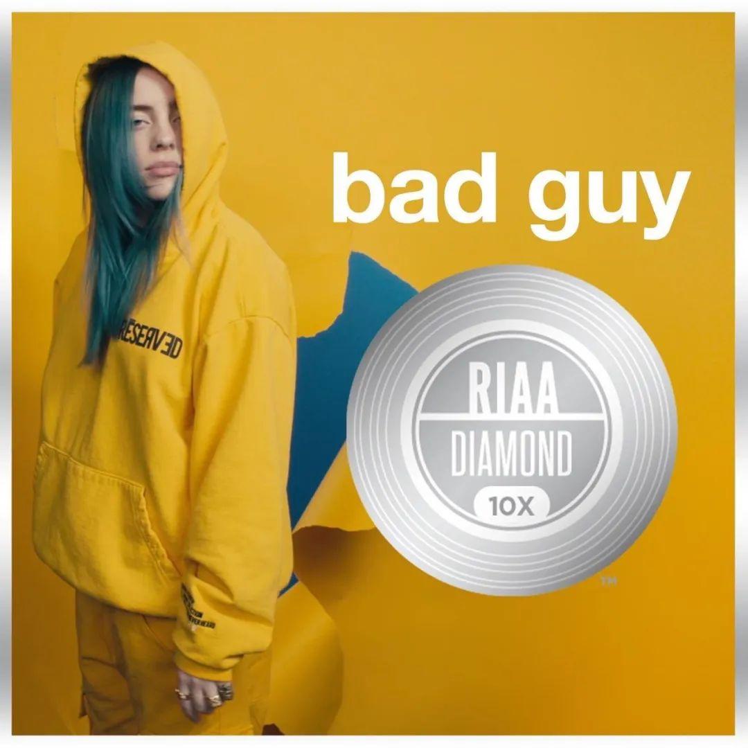Billie Eilish 的单曲《Bad Guy》最近综合销量超过一千万，认证