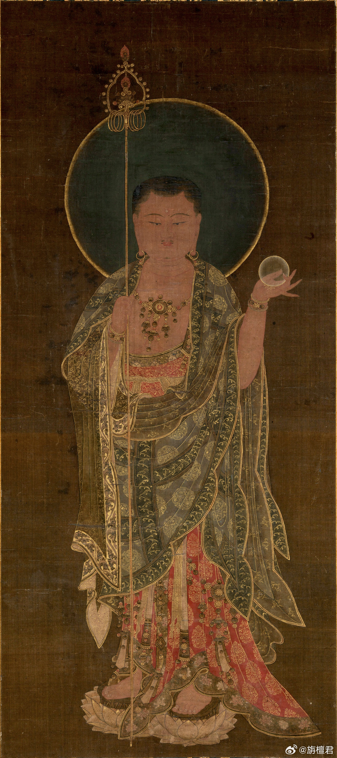 佛画 高丽佛画：地藏王菩萨立像14世纪上半叶材质：绢本设色描金尺寸：84.5×3