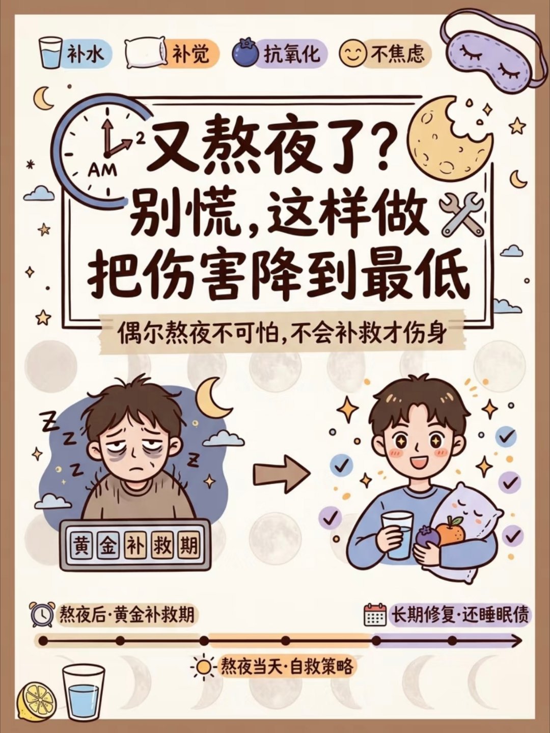 经常熬夜的人多吃3类食物熬夜后吃这些能帮助身体恢复偶尔熬夜可以补救，但如果长期靠