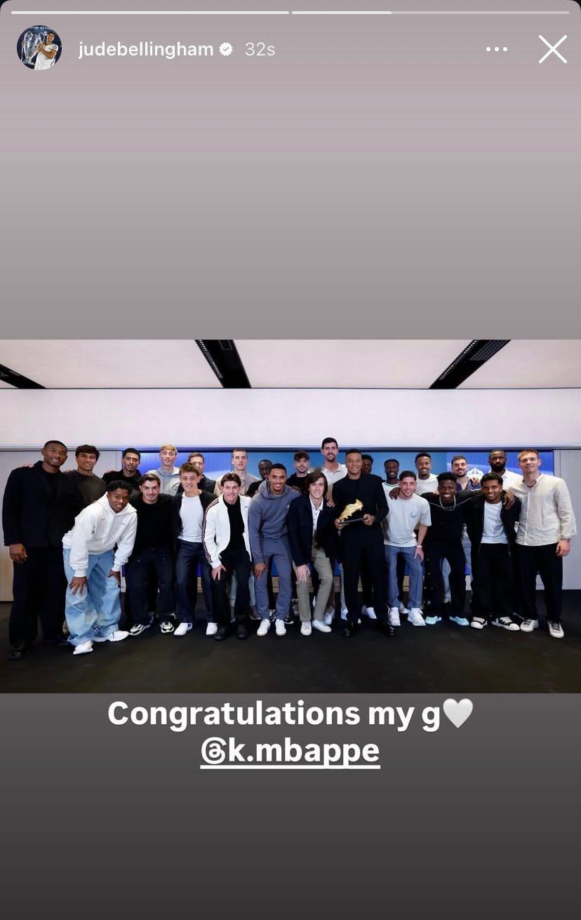 贝林厄姆：恭喜兄弟。姆巴佩欧洲金靴奖halamadrid ​​​