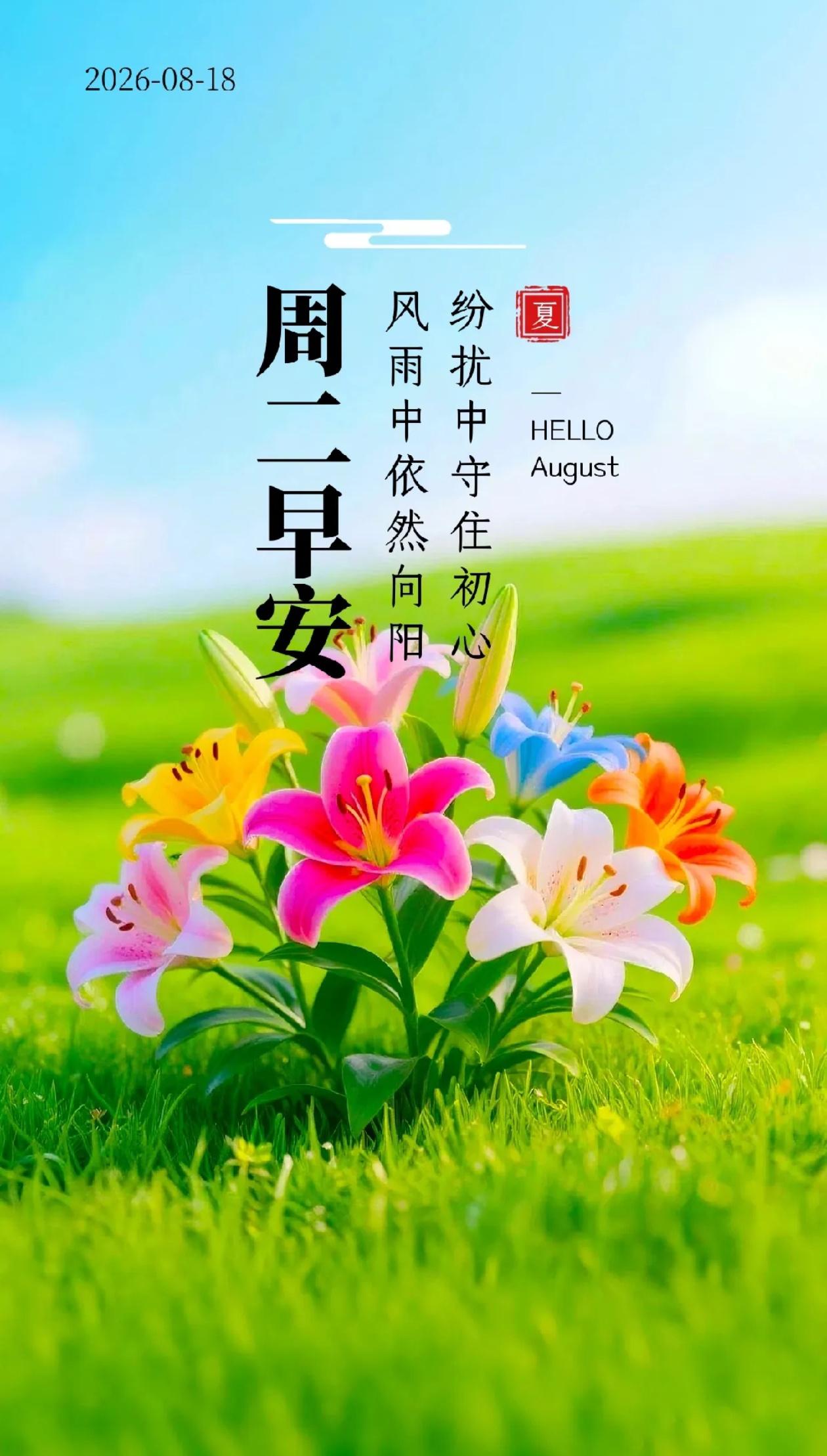 秋晨寄语，浅秋入目风光好，皎月临窗意韵悠。
2026./08.18.
[微风][